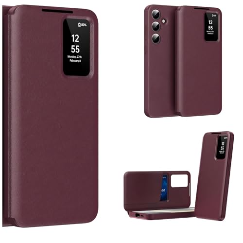 Coque pour Galaxy S25 en cuir à rabat magnétique avec fente carte et fenêtre