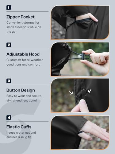 SaphiRose Unisex Rain Poncho Raincoat Hooded for Adults Women with Pockets4