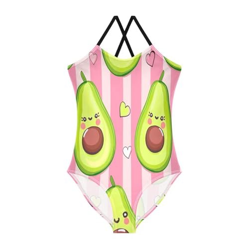 Cute Green Funny Avocado Girl Bathing Suits 3-10T Girls Athletic Swimsuit, Beach Swim Suits Kids