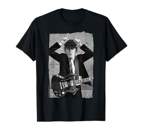 AC/DC Rock Music Band Angus Young Distressed Photo Camiseta