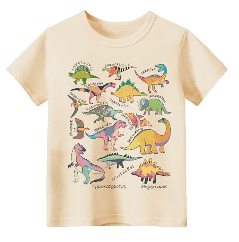 Kids Short Sleeve Tees Toddler Crewneck T-Shirts Boys Girls Dino Raccoon Excavator Silly Goose Flower Girl Tops 2-7 Years