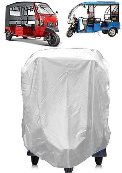 Image of Auto Rickshaw Cover Waterproof | Full Size Weatherproof 3-Wheeler Cover with Elastic Fit & Triple Stitching | Dust, Sun, Rain Protection for Electric & Petrol E-Rickshaw (Silver)