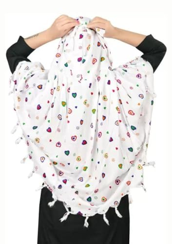 Image of SIXSIGMA Cotton Long Scarf Cum Mask scarves Usable for vehicle Driver | White Printed Design | Universal Size | For Girl & Women | Breathable Sun Protection Light Weight