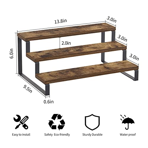 Giikin 3-Tier Spice Rack, 13.7 Inch Wood Step Shelf Countertop Spice Storage Holder, Kitchen Pantry Cabinet Organizer Cupboard For Spice Bottles, Jars, Seasonings, Baking Supplies, Metal Frame #TOP5