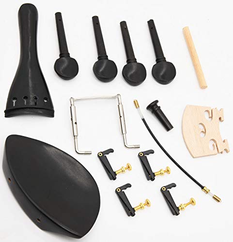 4/4 Wood Violin Parts Fine Tuners Tailpiece Pegs Chinrest Endpin Bridge Set - Violin Accessory Kit Include Sound Post Tuning Pegs Chin Rest Clamp Tailgut - Parts for Violin（15Pcs，Black) - Thumbnail 3