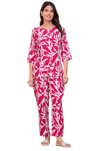Image of Women's Printed Night Suit Set Pajama with Top Lightweight Soft & Comfy Sleepwear for Girls & Women