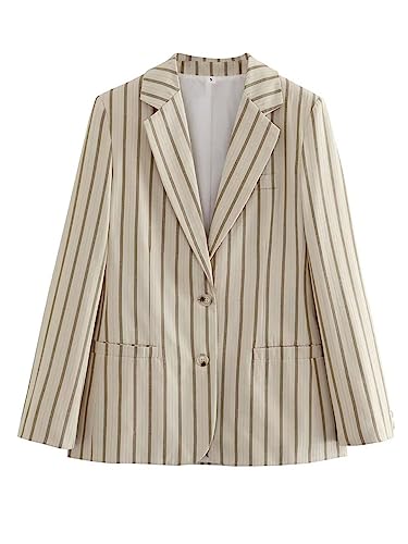 Women Vintage Fashion Striped Blazers Female Chic Single-Breasted Blazer2