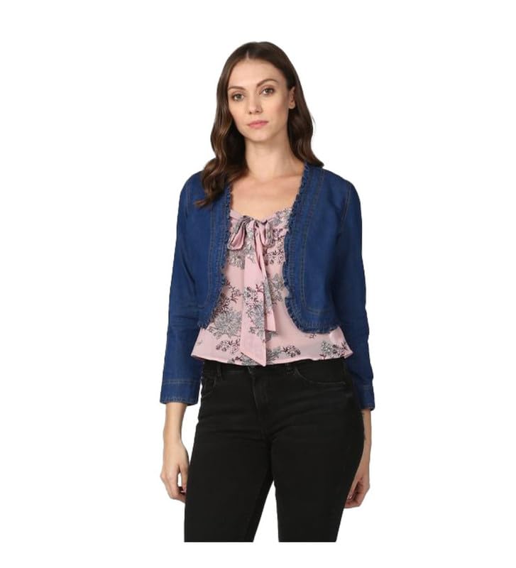 Women's Denim Ruffled Long Sleeves Shrug (Navy Blue, S)-PID55846-picture-49