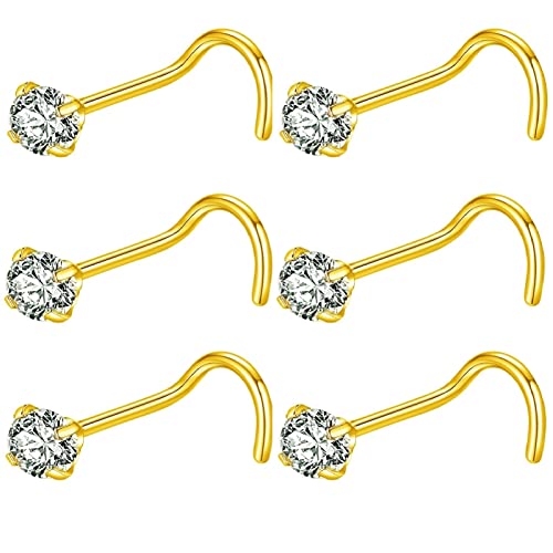 BLESSMYLOVE 316L Surgical Steel 22g/20g/18g Nose Rings Studs L-Shape Nose Nostrial Piercing Body Jewerly L Shaped Nose Studs 1.5mm 2mm 2.5mm 3mm CZ Nose Screw Studs Rings for Women