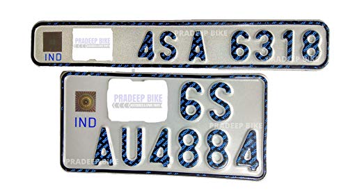 Image of Pradeep Bike|Personalized Printed Bike NumberSheet,Front&Back,Fancy,Anti Rust,Reflective, Embossed Characters with buyer's Vehicle Number on Aluminium Plate | (Without Hole Screws, White)