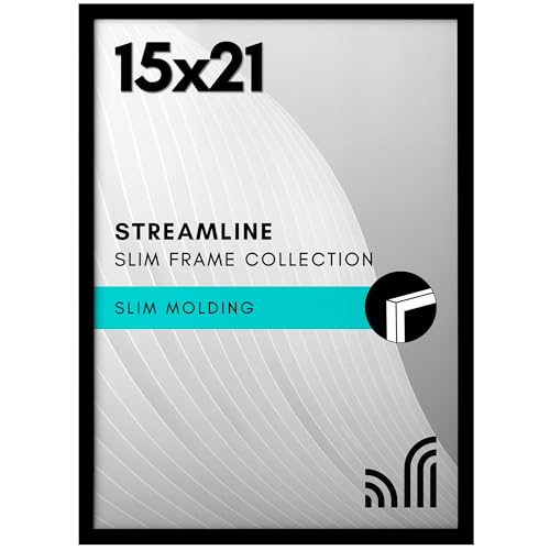 Americanflat 15x21 Picture Frame with Polished Plexiglass - Streamline Collection - Thin Border Picture Frame for Wall Display - Hanging Hardware Included - Black
