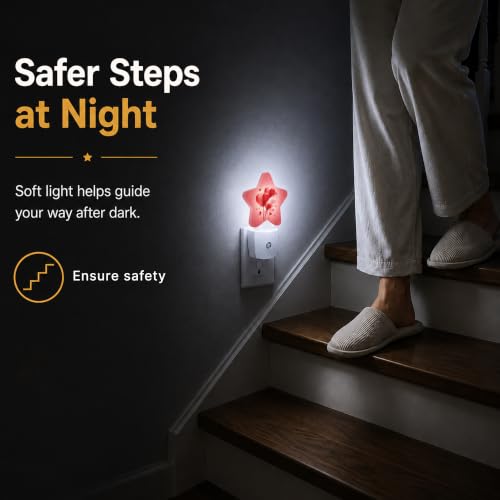 Image of Star Night Light Plug in, Love Heart Dusk to Dawn Sensor Night Light, Soft Glow Lamp for Kids Bedroom Nursery Hallway Bathroom, Energy Saving Compact Design