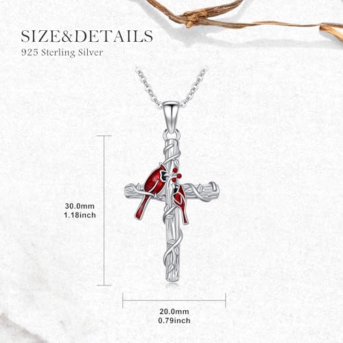 Image of RMREWY Cross Bee /ladybug /Butterfly /Dragonfly /Red Cardinal Necklace for Women 925 Sterling Silver Cross Pendant Necklace Animal Lovers Jewelry Christmas Gifts for Women Mother Grandma