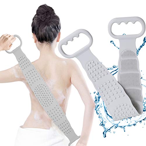 Silicone Bath Scrubber, TEOYALL Back Cleaning Body Scrubber Exfoliating Shower Towel Double Side Shower Massage Brush (Grey)