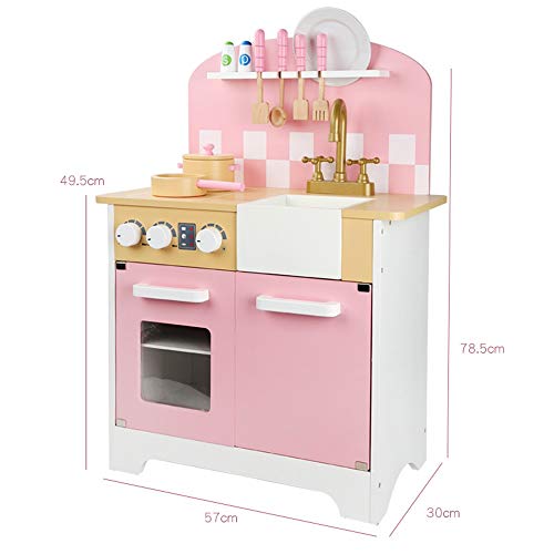 Oupai Häuser für Modepuppen Spielküche aus Holz Spielzeug Graceful Kinderspielküche mit Herd, Backofen, Spülbecken und… – Bild 6