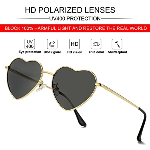 Jovakit Kids Polarized Heart Shape Sunglasses For Toddler Girls Age 3-10, Cute Lovely Style Metal Frame Uv400 Protection Sun Glasses (Gold/Grey) #TOP1