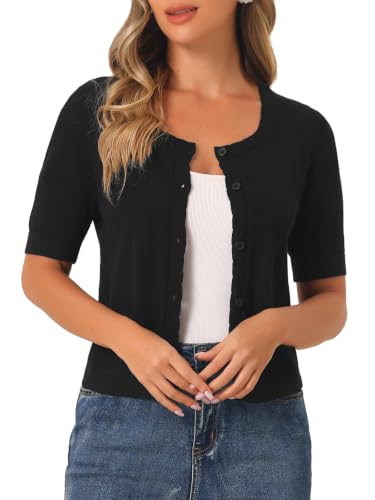 Image of Allegra K Short Sleeve Cardigan for Women's Casual Crochet Knit Button Up Bolero Sweater Tops