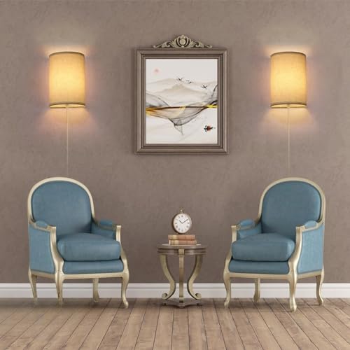 Image of FINCMY Wall Sconce Light Plug in, Dimmable Sconces Wall Decor Set of 2, Stick on Wall Lights for Bedroom Living Room Hallway, Plug in Wall Sconces with Remote, LED Bulbs Included