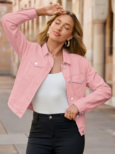 Image of Glamaker Womens Jean Jacket 2026 Basic Trendy Long Sleeve Denim Jackets Button Down Fitted Western Coat with Pockets