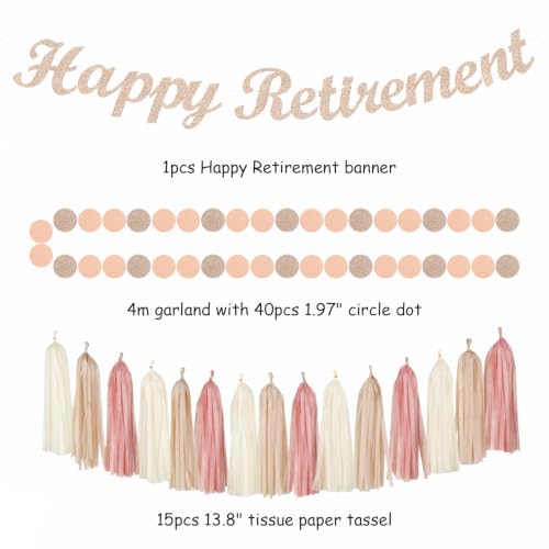 Image of Blush Pink Rose Gold Happy Retirement Banner Party Decorations Burgleda