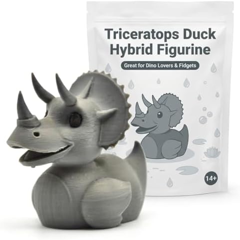 Triceratops Duck Hybrid Collectible Figurine - Detailed Gray Dinosaur Desk Decor for Unique Shelf Display or Gift - 3D Printed in Canada image 3