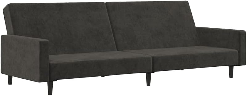 Sofá cama de 2 plazas, moderno sofá cama convertible de terciopelo gris oscuro con reposabrazos ajustables, sofá de dos plazas con estructura de madera resistente para sala de estar y habitación de invitados