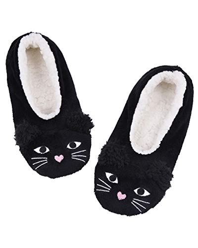 Dicuird Womens Slipper Socks Low Cut Comfy&Warm Animal Non-Skid Bedroom Slippers(Black Cat, 5-7.5) #TOP1