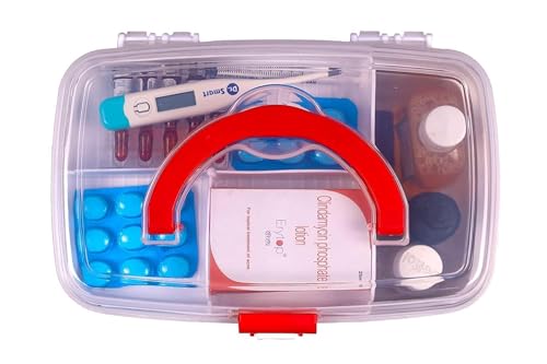 Image of Plastic Rectangular Medicine Box, Medical First Aid Multi-Purpose Utility Storage with Handle (White)