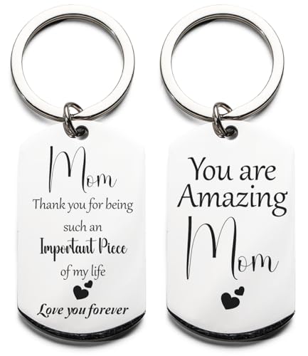 HOMEVAGE Mothers Day Gifts For Mom From Son, Daughter, Boys, Girls, Kids - Birthday Gift For Mom - Laser Engraved Women Keychain with Sweet Lovely Quote for Mom, Large, White