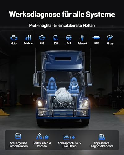 TOPDON ArtiDiag HD LKW Diagnosegerät, Professionelles LKW Scanner für Schwerlastfahrzeuge, 10 Rückstellservice inkl. DPF-Regeneration, HD OBD/EOBD, Heavy Duty Truck, 2 Jahre Updates