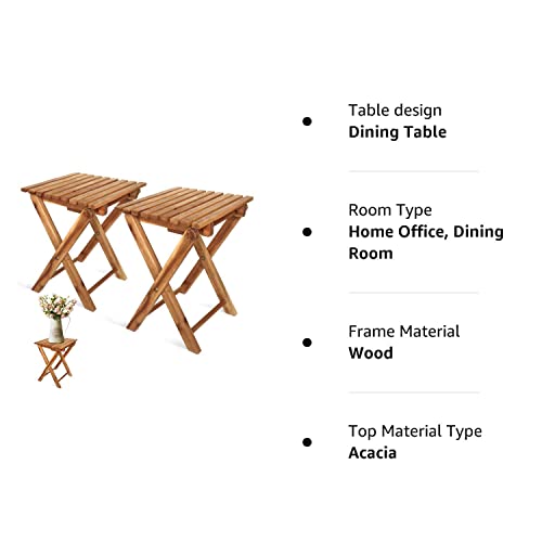 Litada Small Patio Table (Set Of 2) Acacia Wooden Small Table, Side Table, Coffee End Table, Small Square Folding Side Table, Plant Stand Mid Century Easy Assembly Modern Home Decor (Natural Color) #TOP5