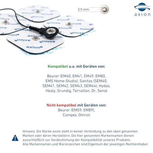 12er Misch-Set Haft-Elektroden - kompatibel mit TENS-Geräten & EMS-Trainern von Sanitas (wie SEM43, SEM44) & Beurer (wie EM41, EM49) 3,5mm Druckknopf | Wiederverwendbar | Medizinprodukt von axion®