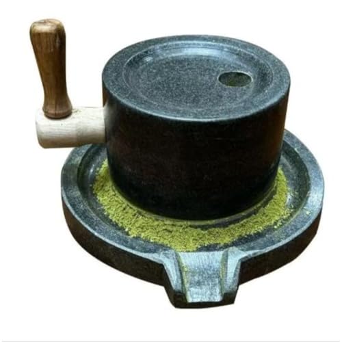 Momgla 手動石臼 茶道用茶臼 ミニ 抹茶 挽き鉢 木製ハンドル幼稚園家庭用工芸茶教材 スパイス/お茶/ハーブ/粉砕挽き道具 (石臼)