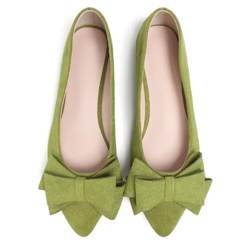 Image of WENJIAZHIZHI Square Toe Bow Ballet Slip-On | Classic Suede Finish,Chic Bow Detail,Effortless Everyday Style,Wedding Party Office,Plus Size Available