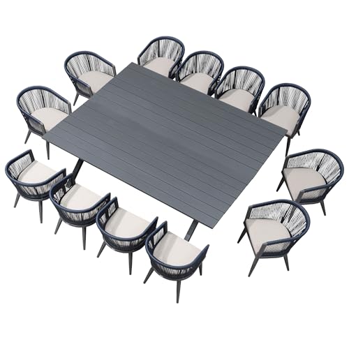 Image of PURPLE LEAF Outdoor Dining Set for 12 with Cushions PE Rattan Grey