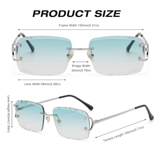 Image of Retro Rimless Rectangle Sunglasses for Men Women Luxury Frameless Square Trendy Shade Diamond Cutting Eyewear