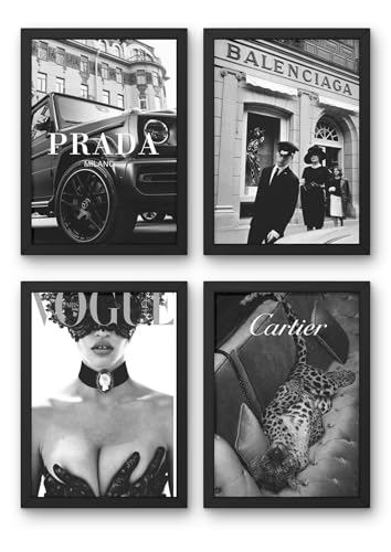 Generico Set 4 Quadri Poster con Cornice Nera,Moda Luxury, 20x30 cm, Stile Moderno, Handmade, Alta Qualità