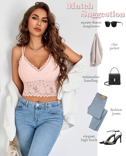 Image of Avidlove Lace Bralette for Women V Neck Camisoles Racerback Adjustable Strap Sexy Crop Tops