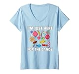 Femme I'm Just Here For The Candy Lollipop Bonbons Cadeau Halloween T-Shirt avec Col en V