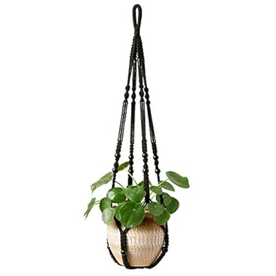 Mkono Macrame Plant Hanger Indoor Hanging Planter Basket with Wood Beads Decorative Flower Pot Holder No Tassels for Indoor Outdoor Boho Home Decor 35 Inch (POTS NOT Included)