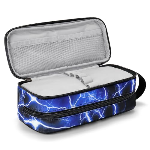 Image of Choco Mocha Boys Pencil Case for Kids, Soft Large Zipper Pencil Pouch for Boys with 2 Compartments Boy Pencil Case for School Lightning Pencil Bag, Blue