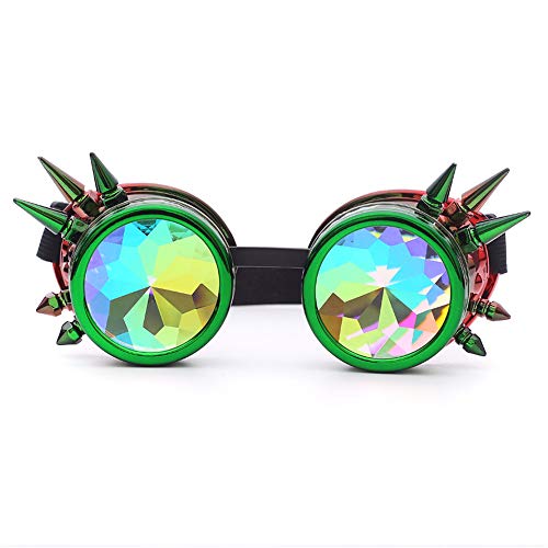 DPLUS Kaleidoscope Goggles - Steampunk Goggles with Spike Prism Steampunk Cyber Real Crystal Rainbow (Green-Red) DPLUS Kaleidoscope Goggles - Steampunk Goggles with Spike Prism Steampunk Cyber Real Crystal Rainbow (Green-Red)
