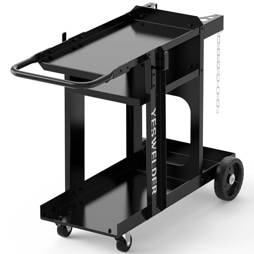 Image of YESWELDER Welding Cart for TIG MIG Welder and Plasma Cutter,Three-Layer Welder Cart,Tank Storage Safety Chains, Heavy Duty Large Storage 360 Rolling Welding Trolley