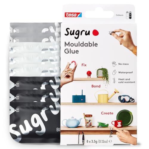 Sugru by tesa - Pâte Fixante Polyvalente à Modeler en Lot de 8 x 3.5 g - Pâte Durcissante Adhésive Polyvalente - Pour Réparer, Coller et Fixer sans Percer...