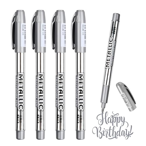 Vesaneae 4 Stück Gold Silber Metallic Marker Stifte Set,Glänzende Highlight Marker Stifte,Permanente Acrylmarker für Kartenherstellung Malerei Album (Silber)