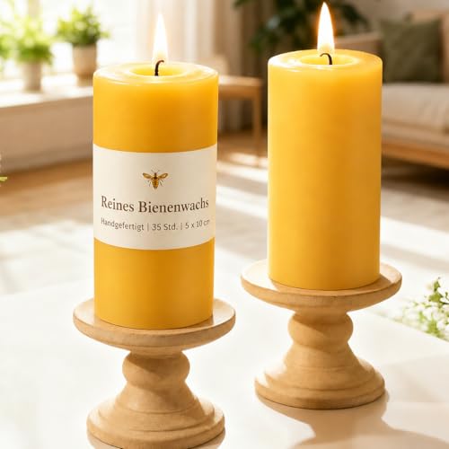 2er-Pack Bienenwachs Zylinderkerzen jede brennt 35 Stunden 100% reines Bienenwachs für Zuhause perfekt für Entspannung und Ambiente (4 5 cm Breite x 10 cm Höhe)