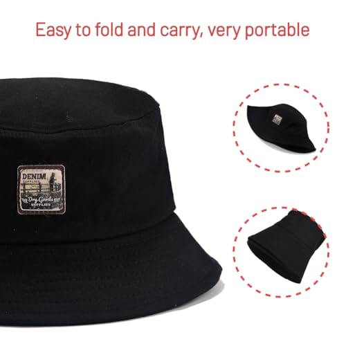 Image of Cotton Bucket Hat for Women Men Summer Travel Sun Beach Bucket Cap, Unisex Outdoor Fisherman Hat