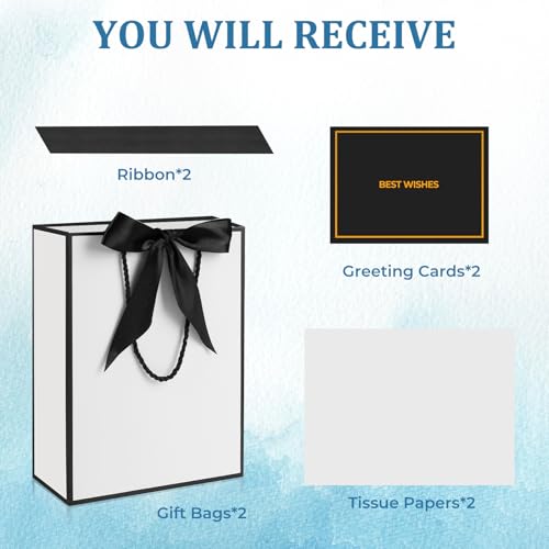 Gift Bags for Present, 2 Pcs Medium Gift Bag with 2 Wrappers and 2 Cards, Paper Gifts Bags with Handles for Women Men Birthday Wedding Party - Image 7