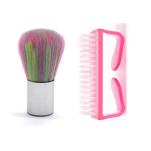 DRADUO Nail Seam Cleaning Brush Set,Manicure Rainbow Color Velvet Make up Brush and Plastic ox Horn Shape Nail Handle Dust Brush,Nail Hand Scrubbing Cleaning Brush Manicure Tool(Pink)