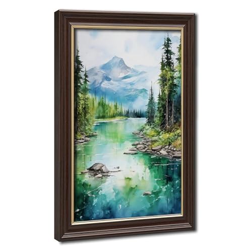 Peinture aquarelle lac émeraude idée cadeau déco pour salon et chambre